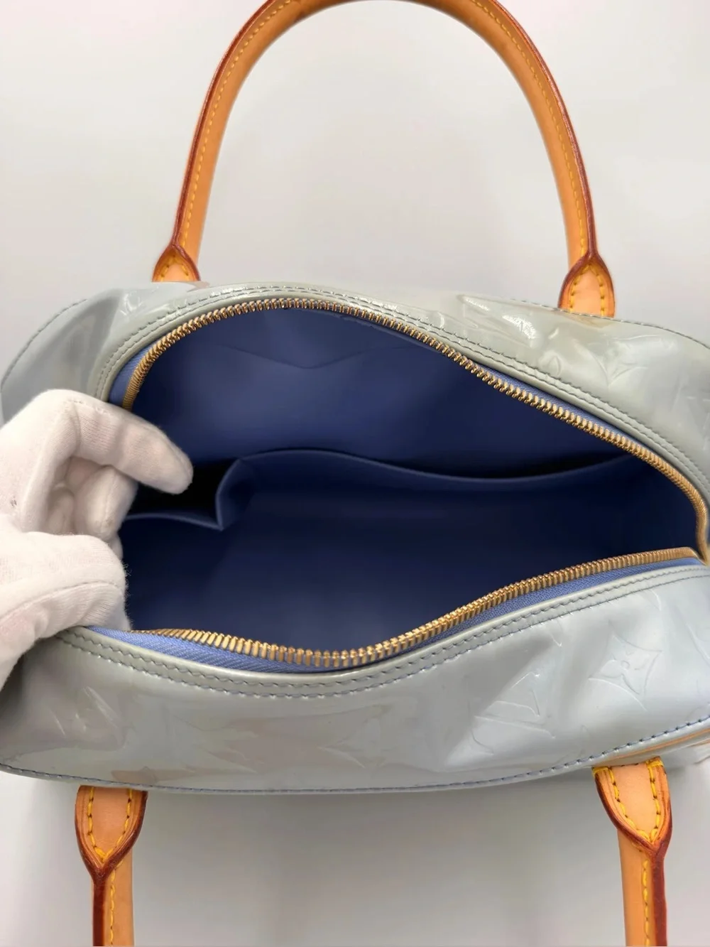 LV Tompkins Square — Vernis Leather Blue
